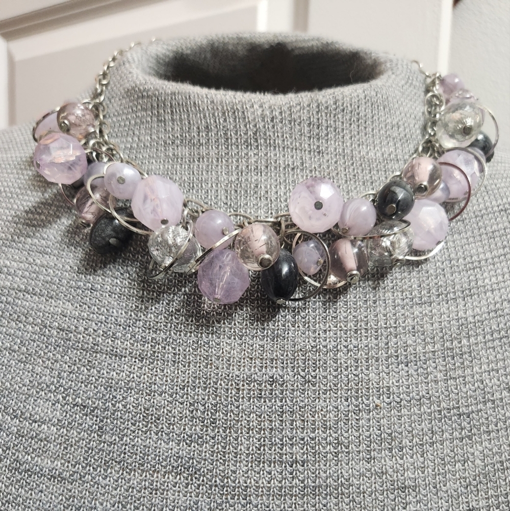 Multi-Color Beaded Necklace Lavender Fun Fashion Necklace